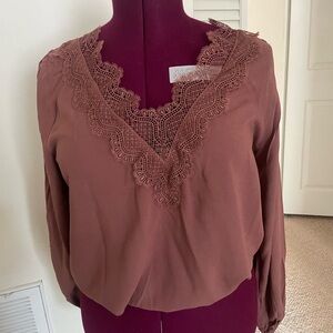 Express Lace Accent Brown Blouse